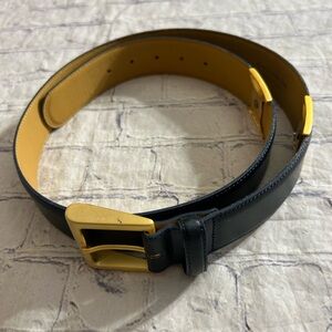 ITALY MADE BLACK COATED LEATHER WITH MATTE GOLD TONE HARDWARE WOMEN’S BELT XL